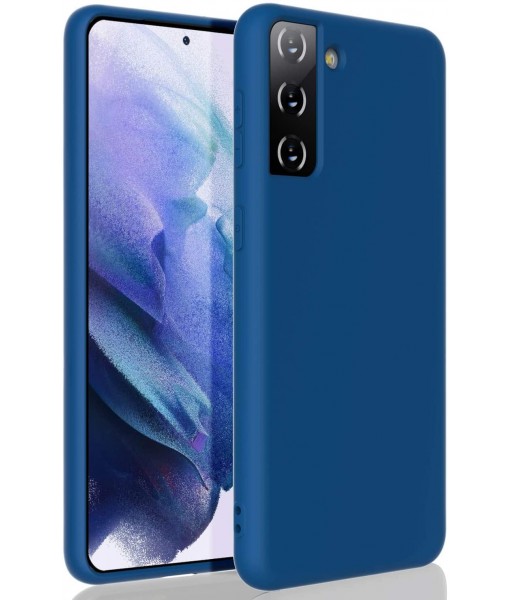 Husa Samsung Galaxy S21 FE, SIlicon Catifelat cu interior Microfibra, Albastru Marine